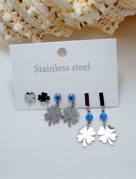 ÇELİK ÇOKLU YONCA KÜPE SETİ