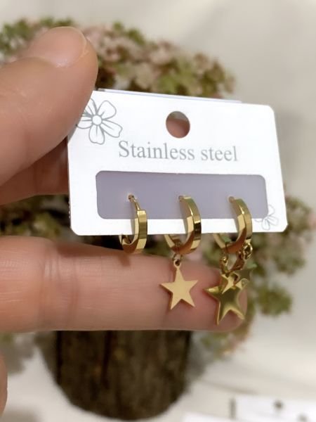 ÇELİK 3 LÜ YILDIZ KÜPE SETİ