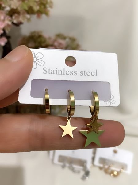 ÇELİK 3 LÜ YILDIZ KÜPE SETİ