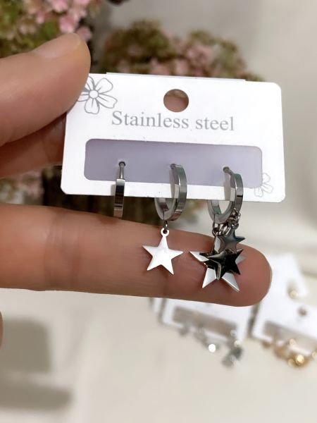 ÇELİK 3 LÜ YILDIZ KÜPE SETİ