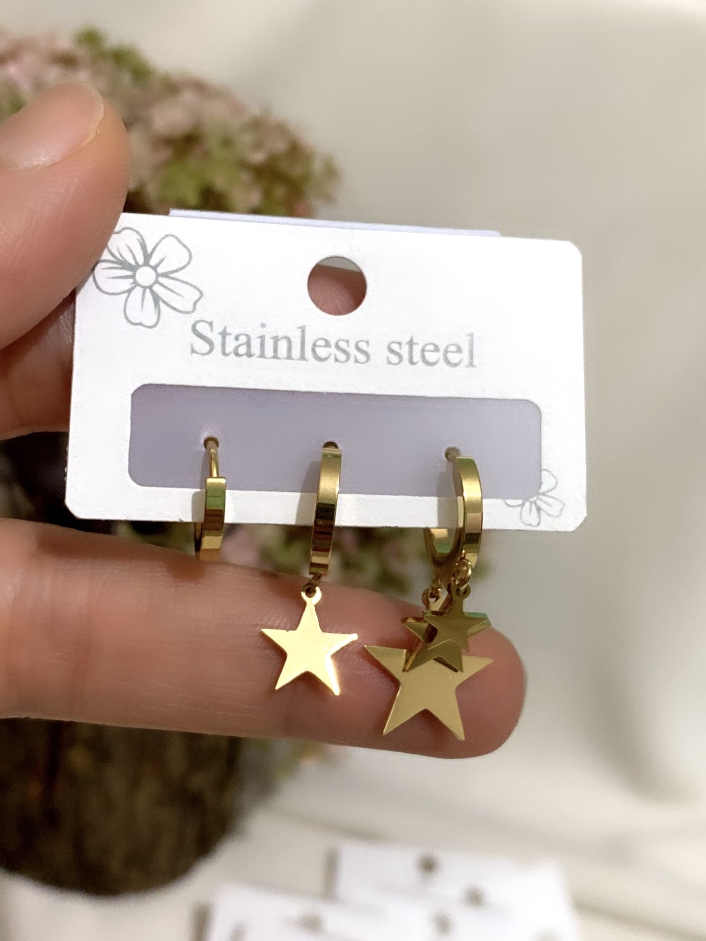 ÇELİK 3 LÜ YILDIZ KÜPE SETİ