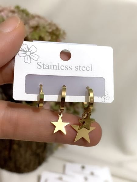 ÇELİK 3 LÜ YILDIZ KÜPE SETİ