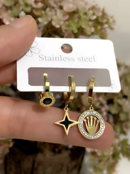 ÇELİK 3 LÜ ROLEX KÜPE SETİ