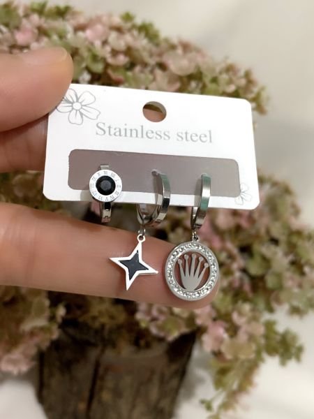 ÇELİK 3 LÜ ROLEX KÜPE SETİ