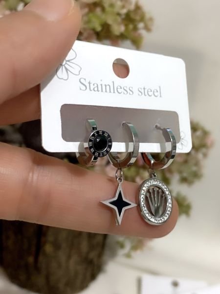 ÇELİK 3 LÜ ROLEX KÜPE SETİ