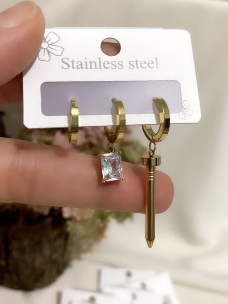 ÇELİK 3 LÜ ÇİVİ KÜPE SETİ