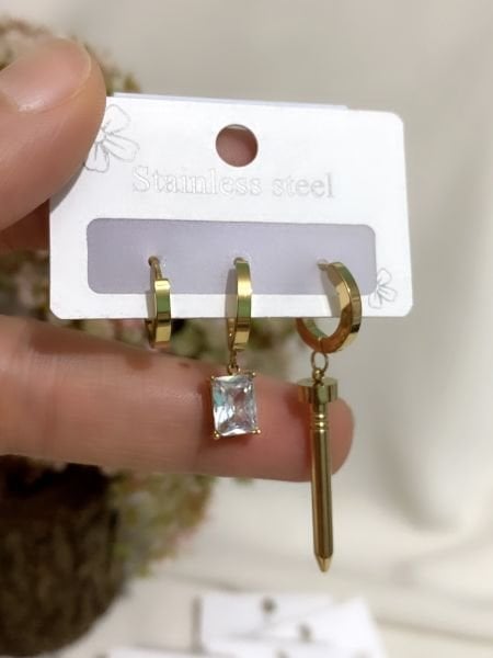 ÇELİK 3 LÜ ÇİVİ KÜPE SETİ