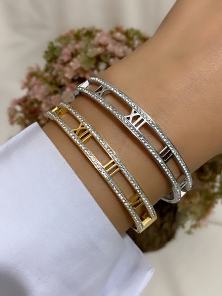 Çelik Roma Rakamlı Kelepçe Bileklik