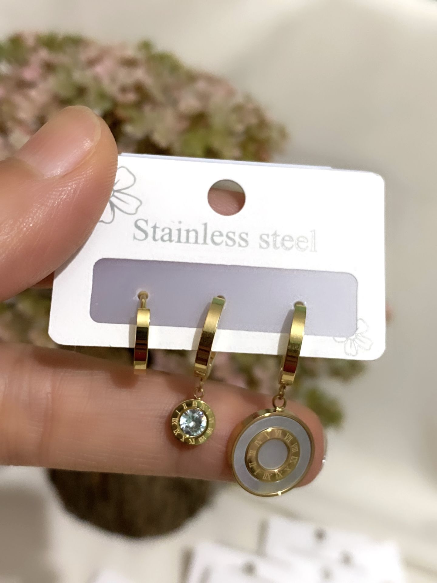 ÇELİK ROMA RAKAMLI 3 LÜ KÜPE SETİ