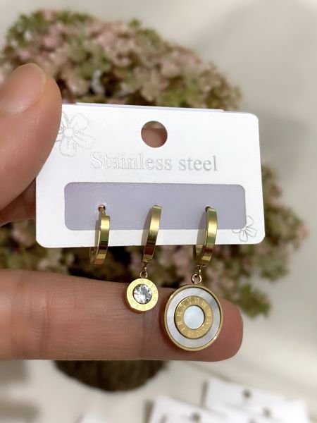 ÇELİK ROMA RAKAMLI 3 LÜ KÜPE SETİ