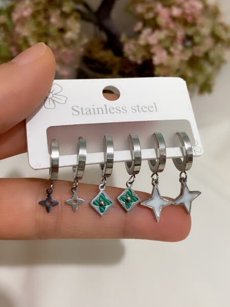 ÇELİK SEDEF TAŞLI ÇOKLU KÜPE SETİ