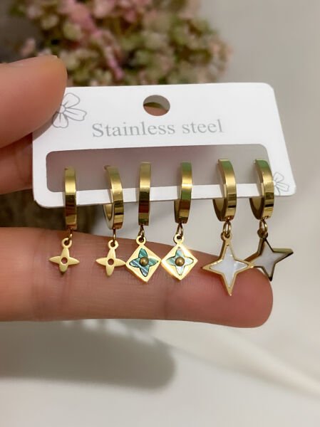 ÇELİK SEDEF TAŞLI ÇOKLU KÜPE SETİ