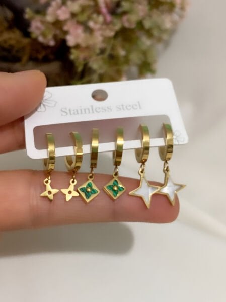 ÇELİK SEDEF TAŞLI ÇOKLU KÜPE SETİ