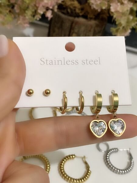 ÇELİK ZİRKON  TAŞLI ÇOKLU KÜPE SETİ