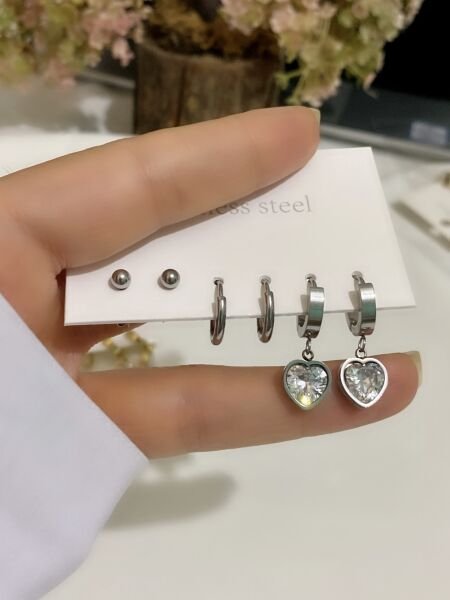 ÇELİK ZİRKON  TAŞLI ÇOKLU KÜPE SETİ