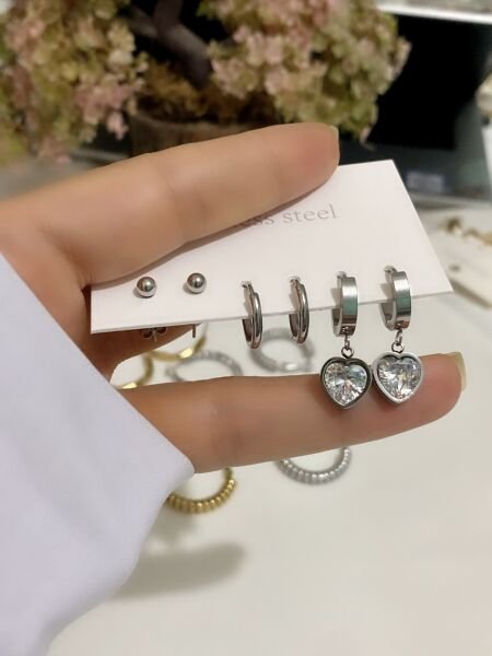 ÇELİK ZİRKON  TAŞLI ÇOKLU KÜPE SETİ