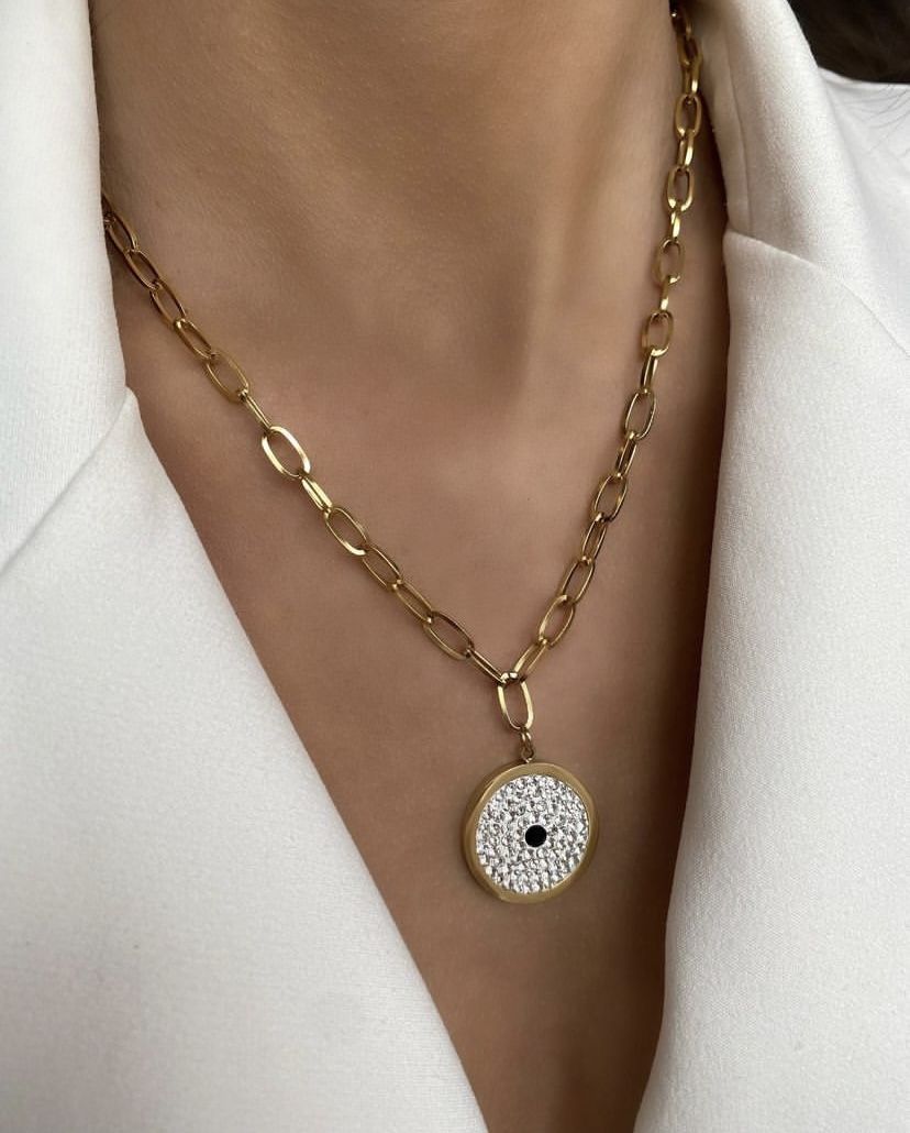 Çelik Zirkon Taşlı Kolye