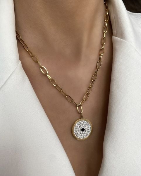 Çelik Zirkon Taşlı Kolye