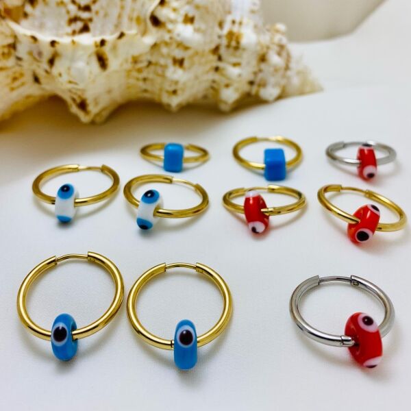 ÇELİK NAZAR BONCUKLU HALKA KÜPE