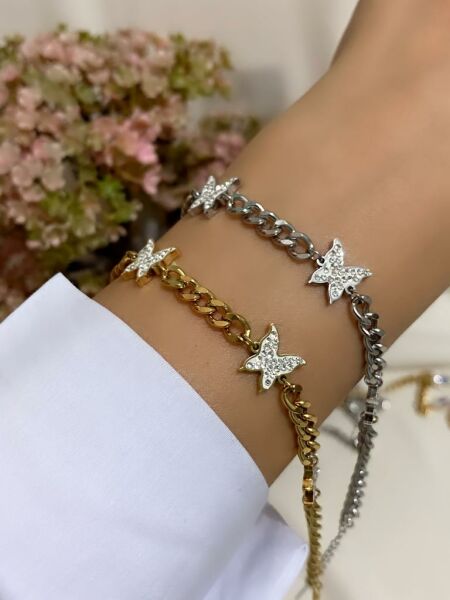 ÇELİK ZİRKON TAŞLI KELEBEK BİLEKLİK