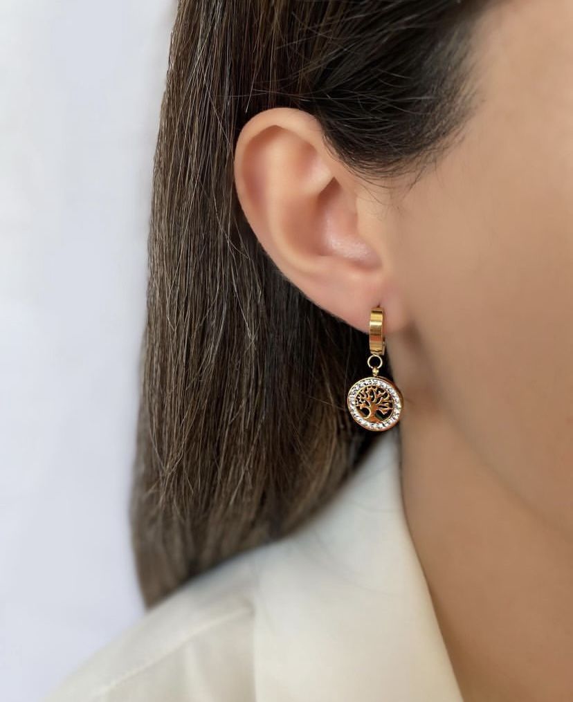 Çelik Hayat Ağacı Küpe