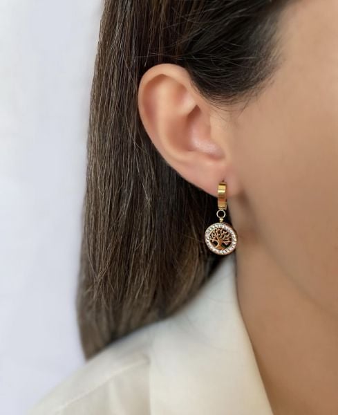 Çelik Hayat Ağacı Küpe