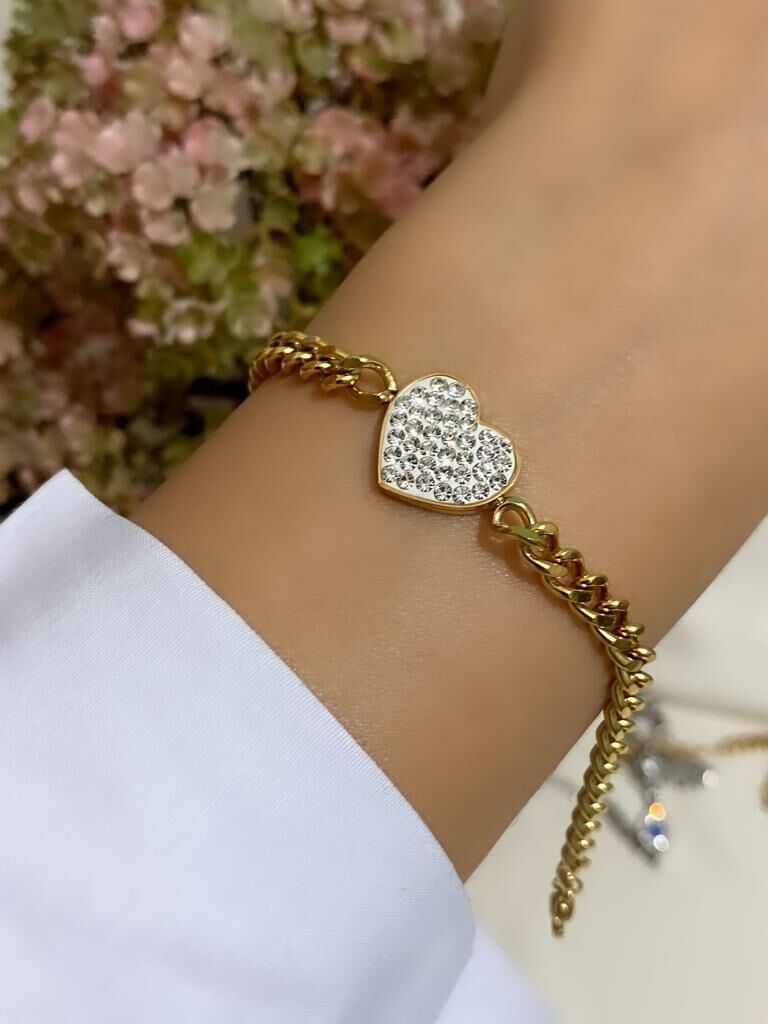 ÇELİK ZİRKON TAŞLI KALP BİLEKLİK