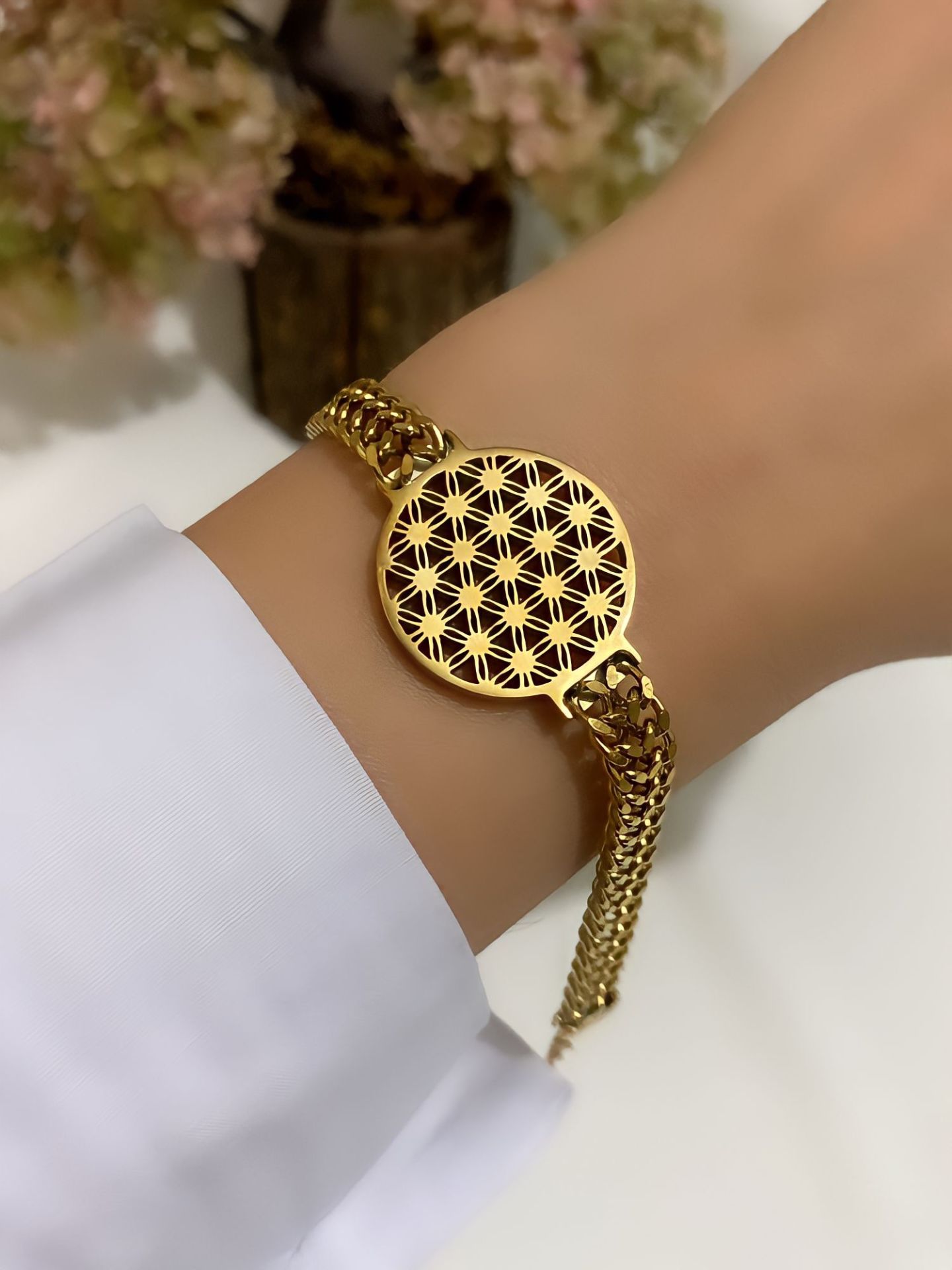 ÇELİK YAŞAM ÇİÇEĞİ BİLEKLİĞİ