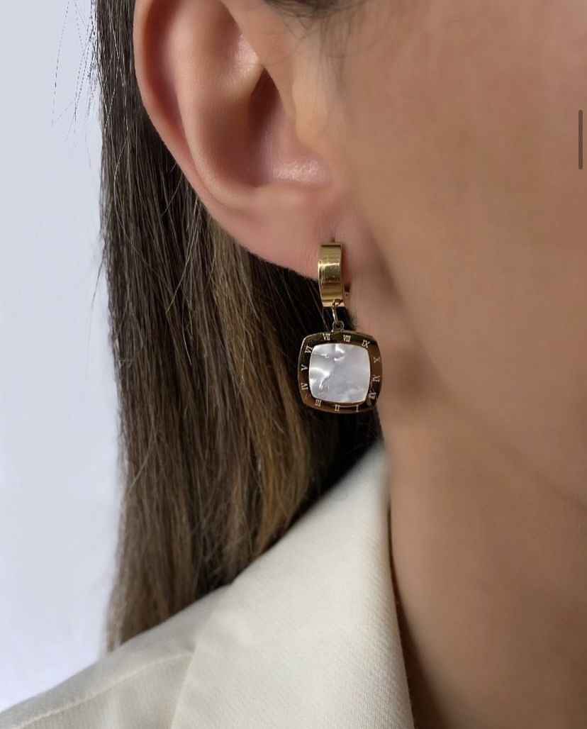 Çelik Doğal Taşlı Küpe