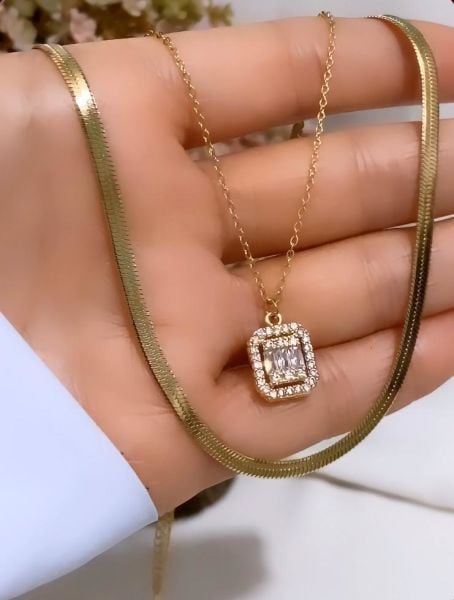 BAGET ÇİFT ZİNCİR KOLYE