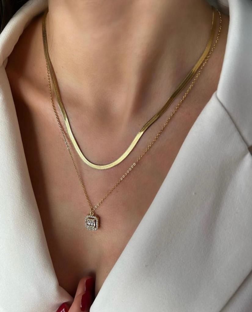 BAGET ÇİFT ZİNCİR KOLYE