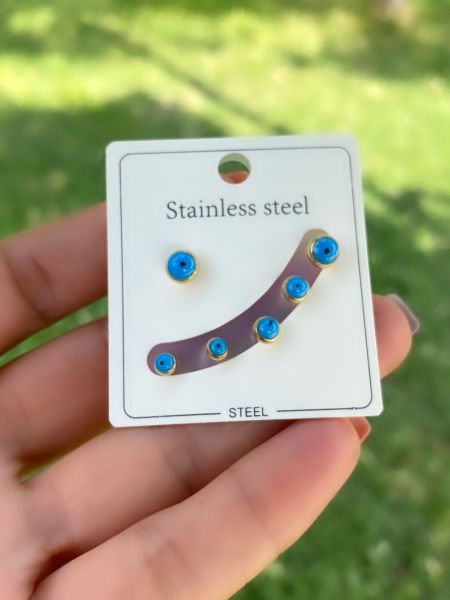 ÇELİK NAZAR BONCUKLU ÇOKLU KÜPE