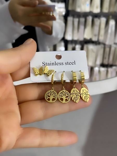 ÇELİK HAYAT AĞACI  ÇOKLU KÜPE SETİ