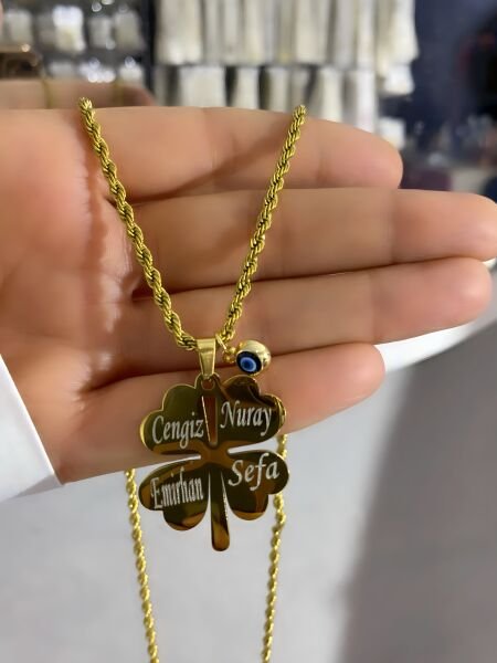 ÇELİK KİŞİYE ÖZEL İSİMLİ YONCA KOLYE