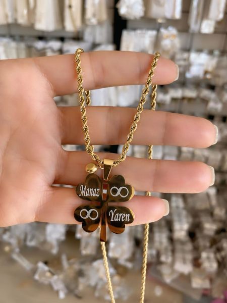 ÇELİK KİŞİYE ÖZEL YONCA KOLYE