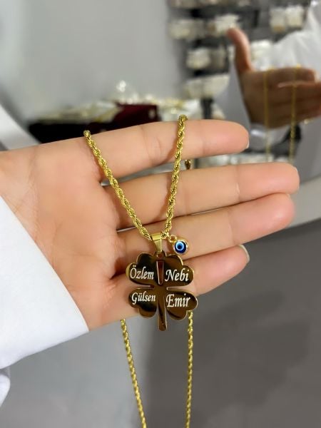 ÇELİK KİŞİYE ÖZEL YONCA KOLYE