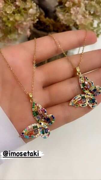 ÇELİK RENKLİ ZİRKON TAŞLI KELEBEK KOLYE