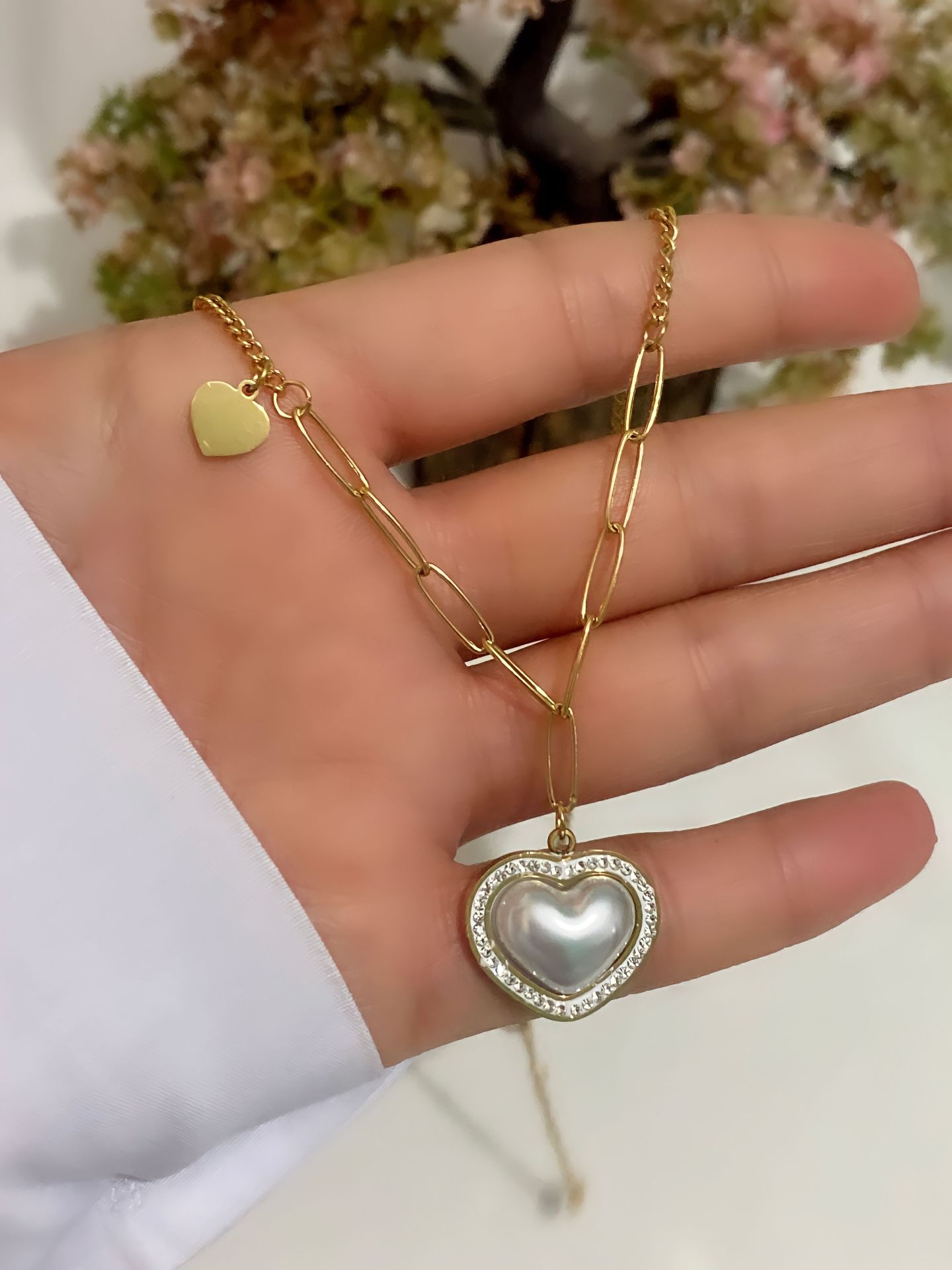 ÇELİK SEDEF TAŞLI KOLYE