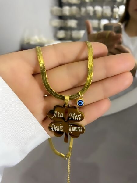 ÇELİK KİŞİYE ÖZEL YONCA KOLYE