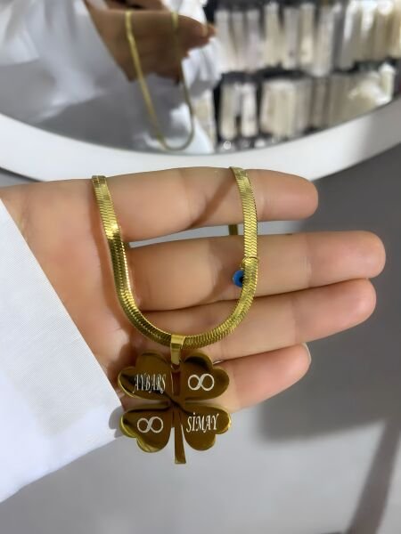 ÇELİK KİŞİYE ÖZEL YONCA KOLYE