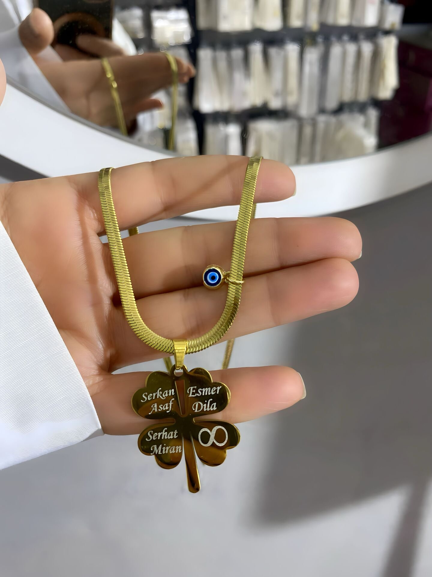 ÇELİK KİŞİYE ÖZEL YONCA KOLYE