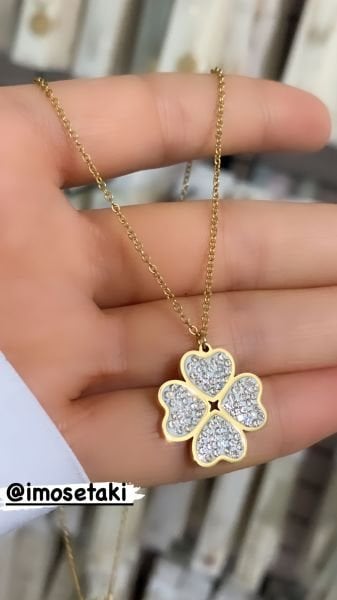 ÇELİK ZİRKON TAŞLI YONCA KOLYE