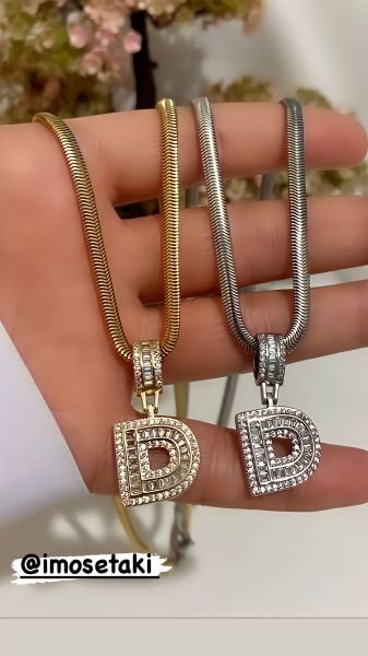 ÇELİK ZİRKON TAŞLI HARF KOLYE