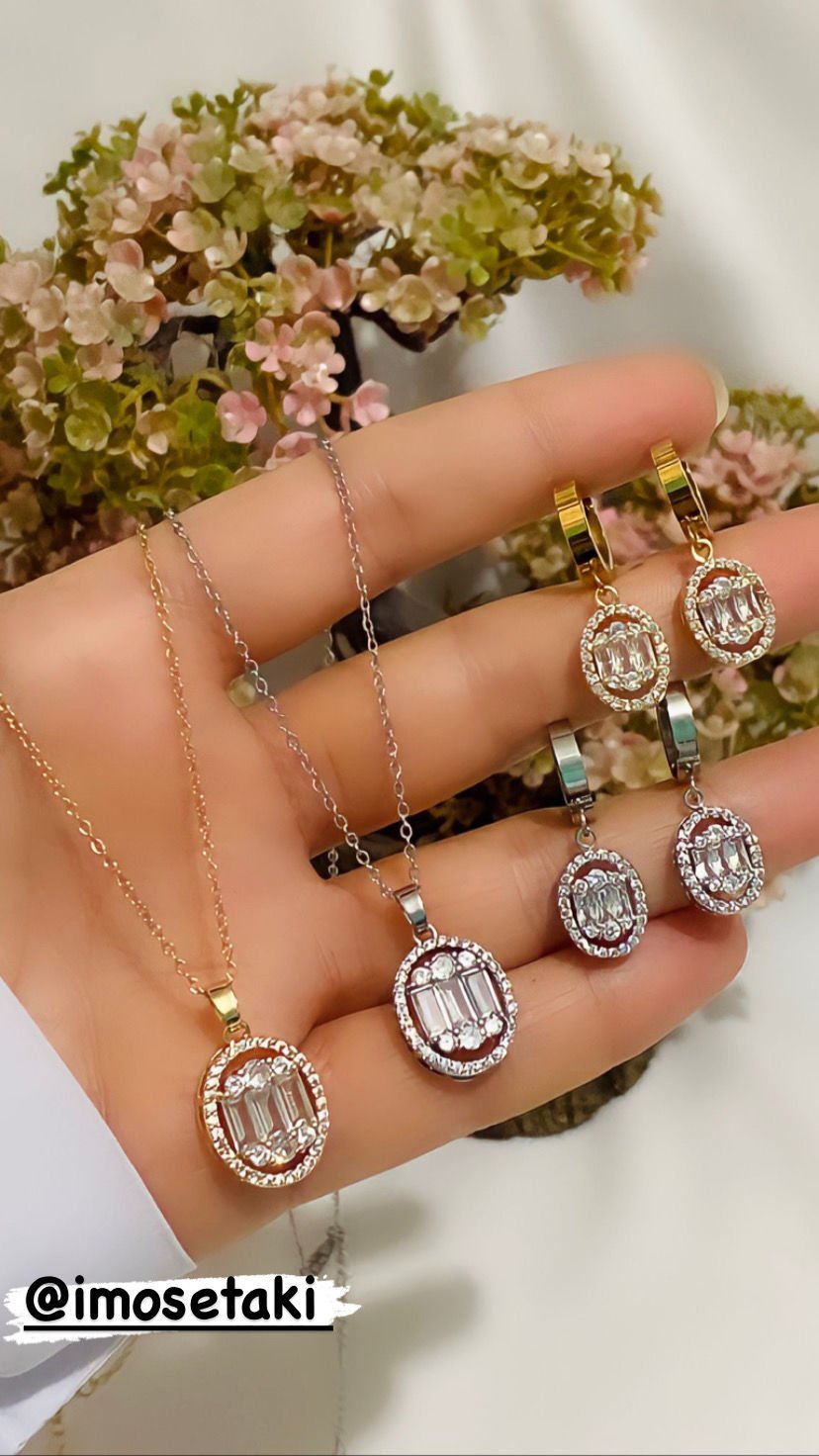 ÇELİK ZİRKON TAŞLI BAGET TAKI SETİ