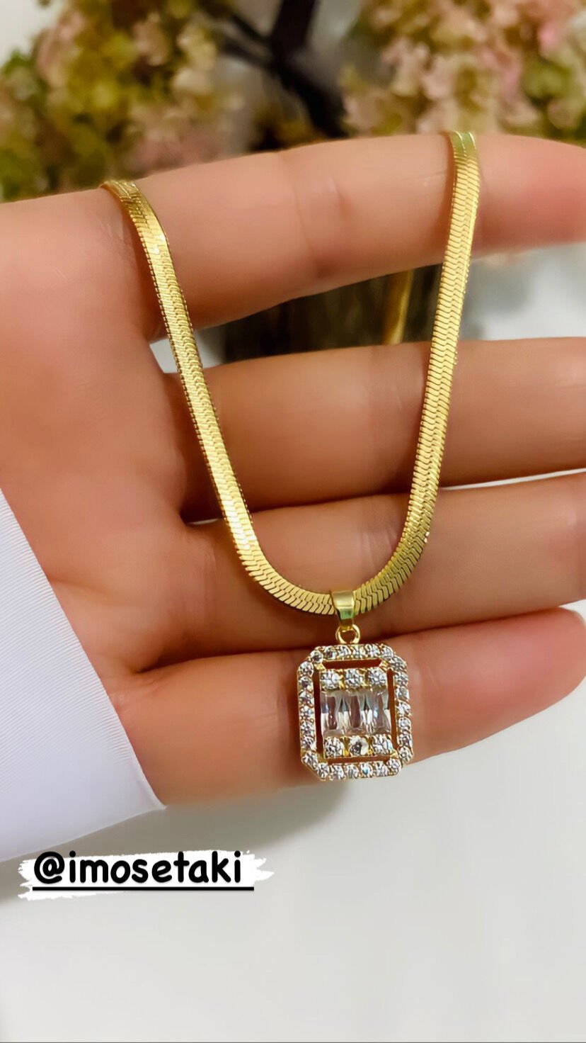 ÇELİK ZİRKON TAŞLI BAGET KOLYE