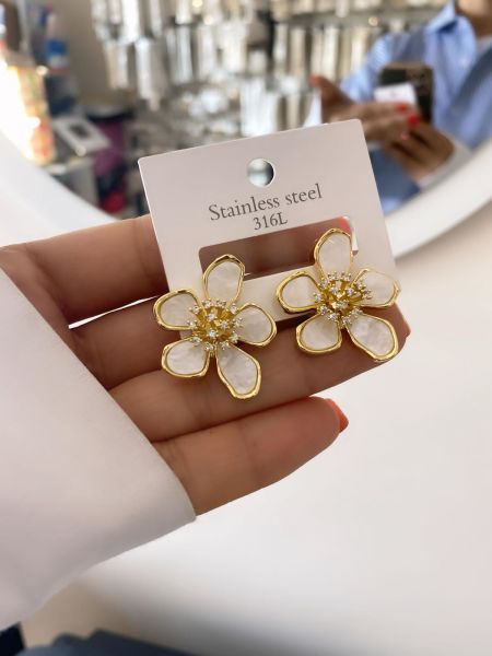 Çelik Sedef Taşlı Küpe