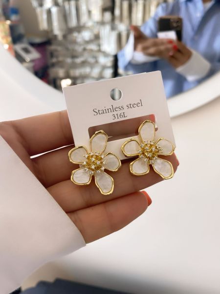 Çelik Sedef Taşlı Küpe