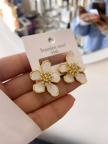 Çelik Sedef Taşlı Küpe