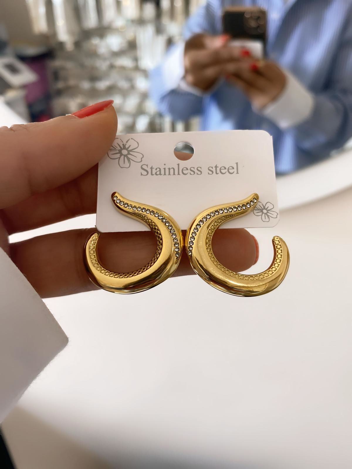 Çelik Zirkon Taşlı Küpe