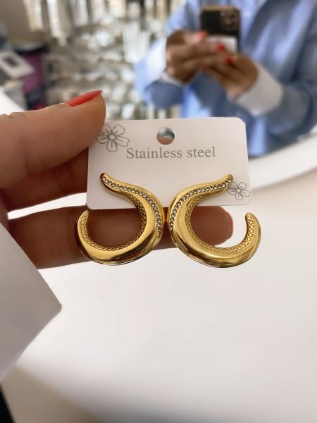 Çelik Zirkon Taşlı Küpe